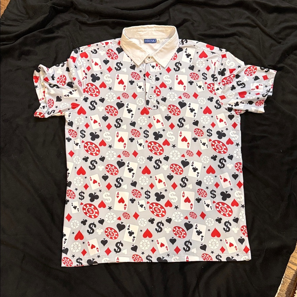 Men's Poker Print Casual Shirt - Red, Black, White